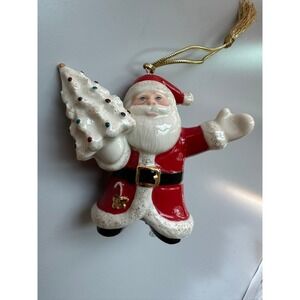 Lenox‎ Santa Claus Ceramic Ornament Holding Christmas Tree Festive Holiday Decor